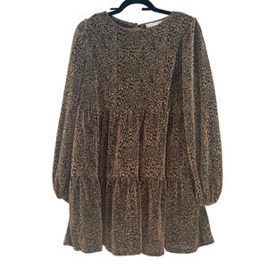 Flying Tomato, A. Calin Bronze Metallic Leopard Animal Print Tier Tunic/Dress